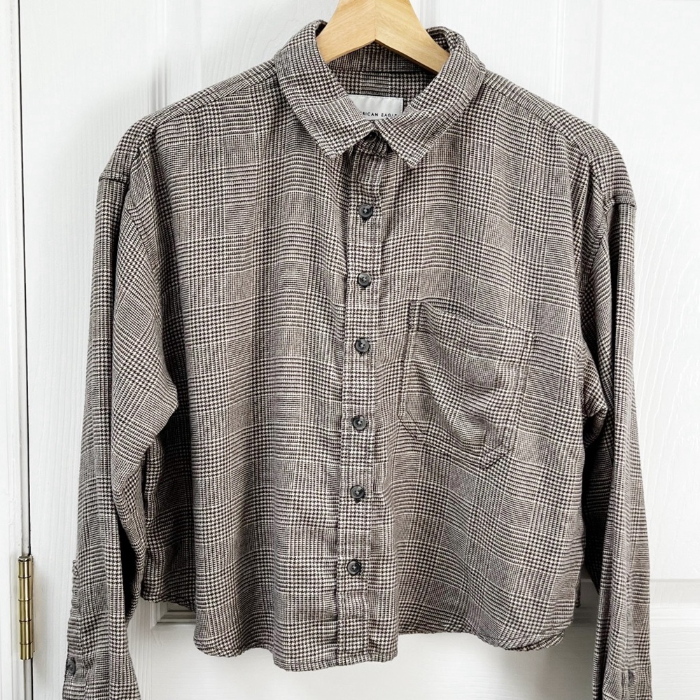 American Eagle Boxy Gingham Button Front Long Sle… - image 2